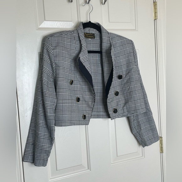 Vintage Positive Influence Cropped houndstooth Blazer Jacket Double Breasted - Picture 2 of 11